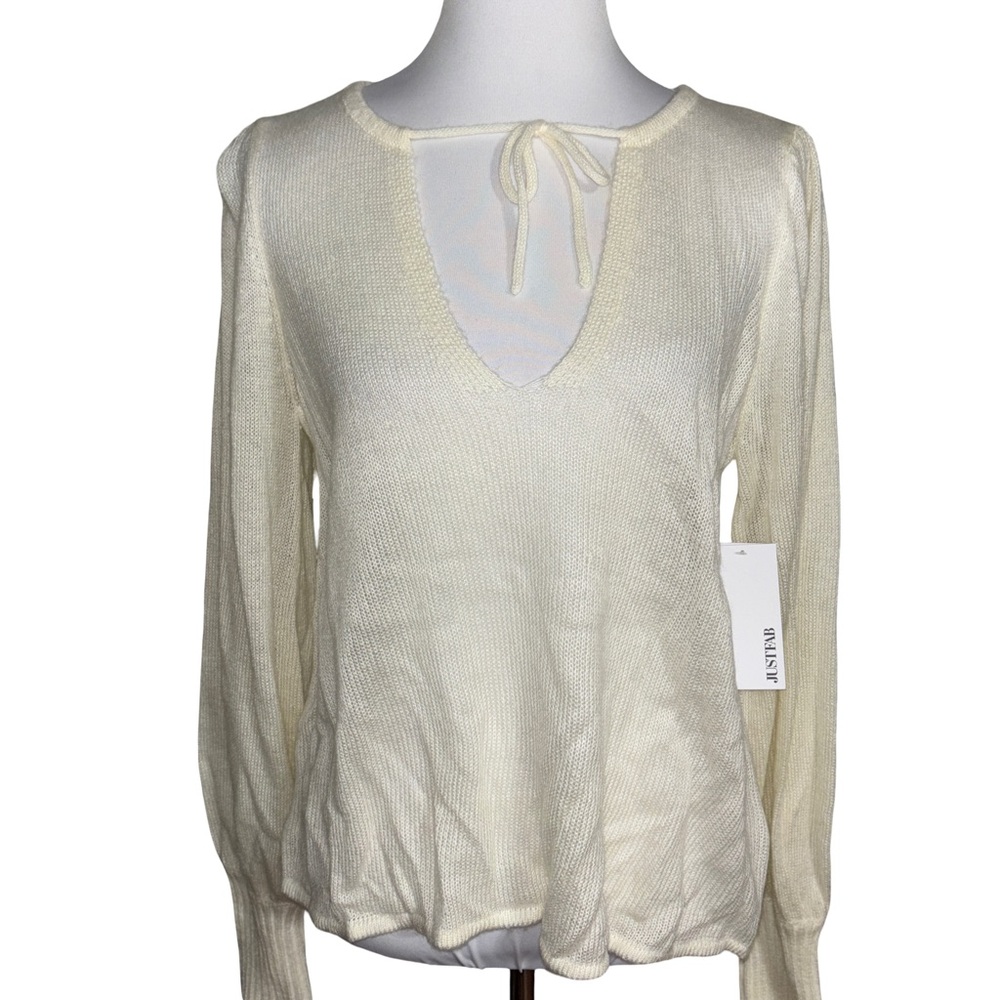JustFab Cream V Neck Sweater